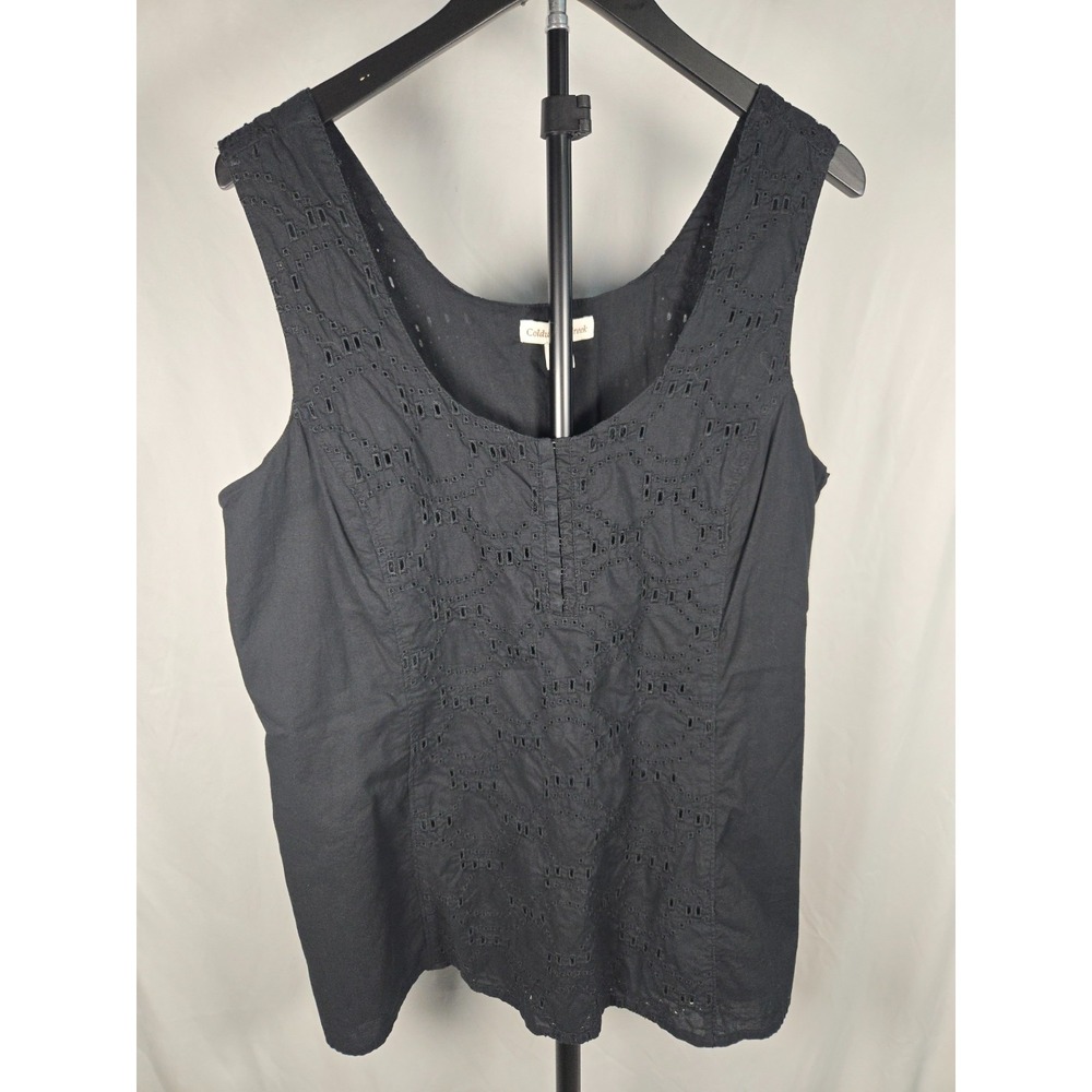 Coldwater Creek Black Eyelet Embroidered Tank Top Size Large 14-16 Cotton Boho